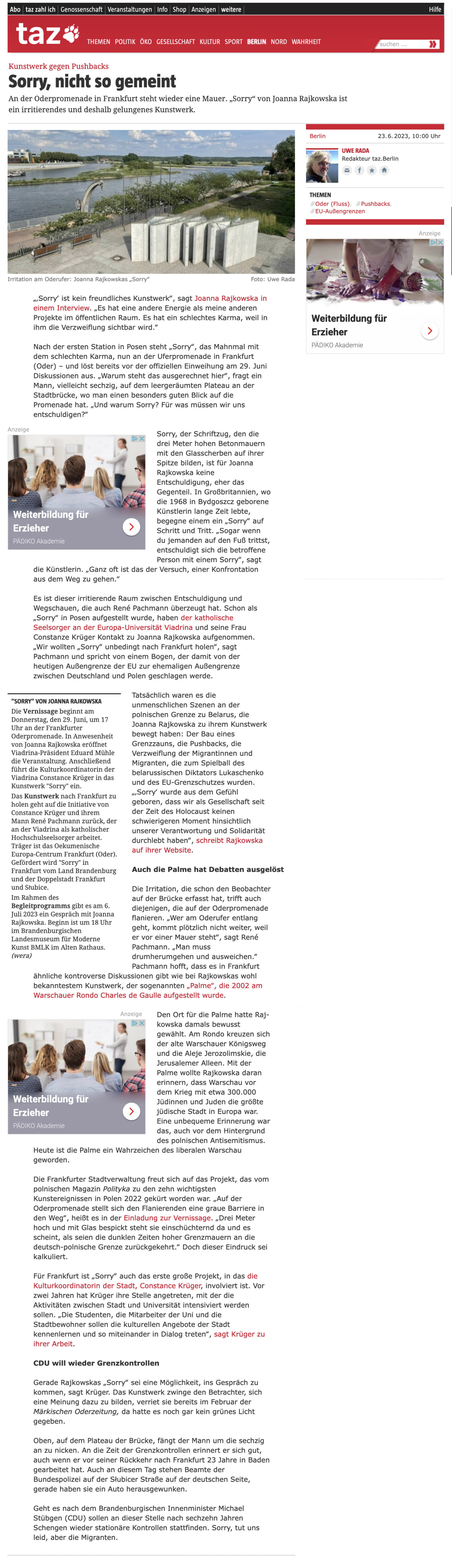 Sorry, nicht so gemeint. Kunstwerk gegen Pushbacks